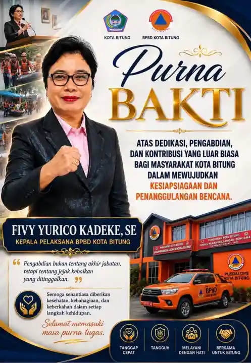 Dedikasi Tanpa Batas, Fivy Yurico Kadeke Resmi Purna Tugas dari BPBD Bitung