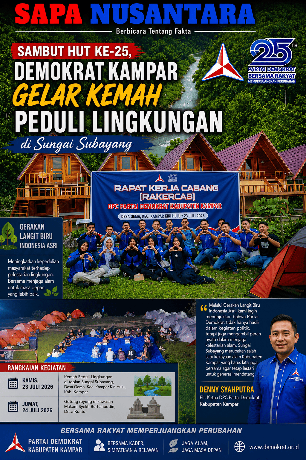 Sambut HUT ke-25, Demokrat Kampar Gelar Kemah Peduli Lingkungan di Sungai Subayang