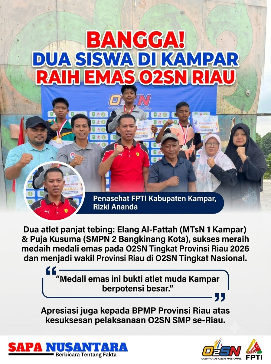 Bangga! Dua Siswa di Kampar Raih Emas O2SN Riau, Penasehat FPTI Rizki Ananda Beri Apresiasi