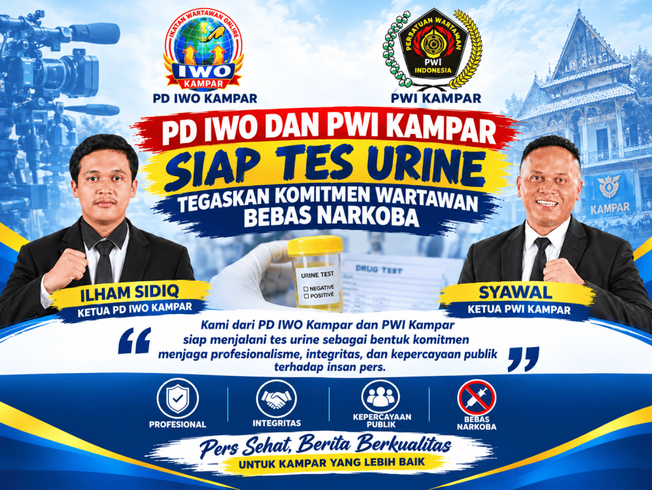 PD IWO dan PWI Kampar Siap Tes Urine, Tegaskan Komitmen Wartawan Bebas Narkoba